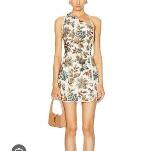 SIR The Label Linen Floral One Shoulder Mini Dress Cream  Brown Size 1 /small